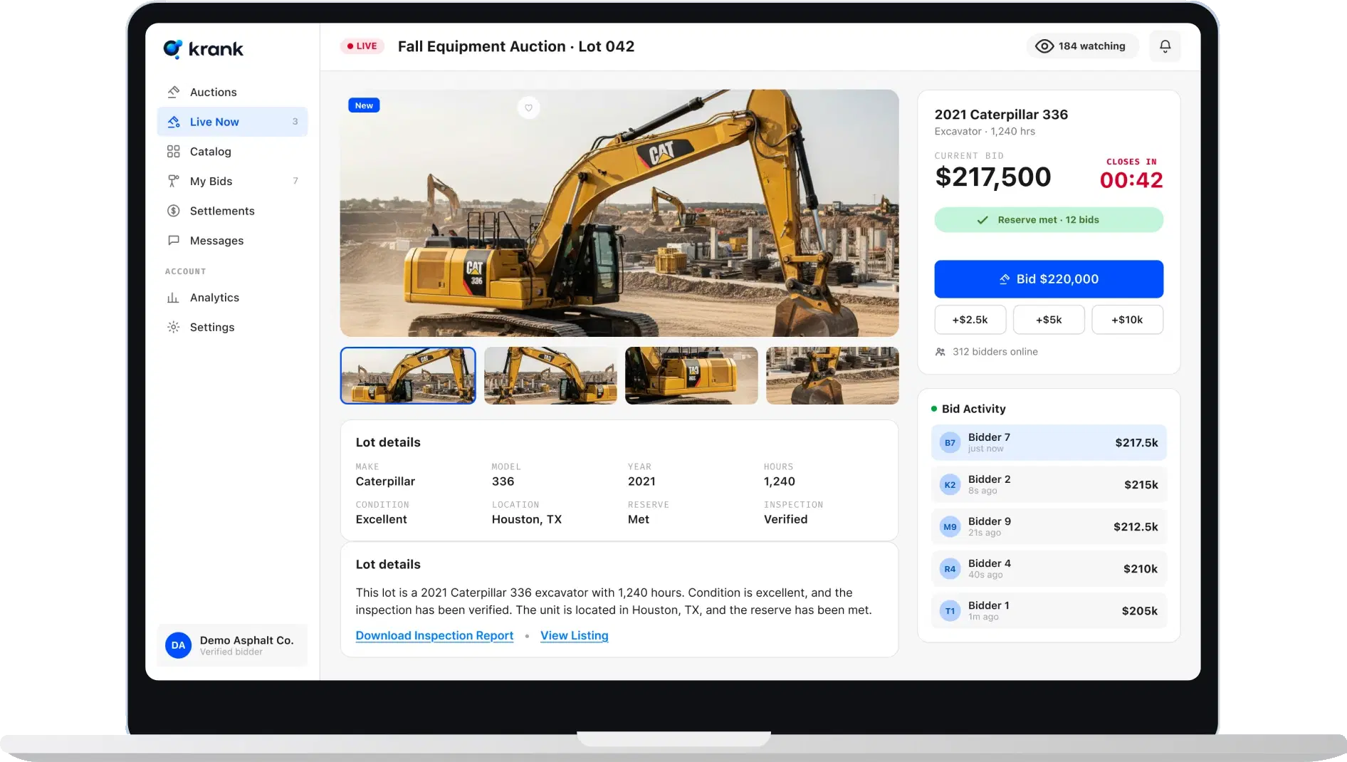 Krank Auction platform shown on laptop and mobile
