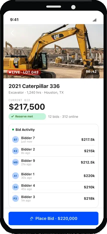 Krank Auction platform shown on laptop and mobile — mobile