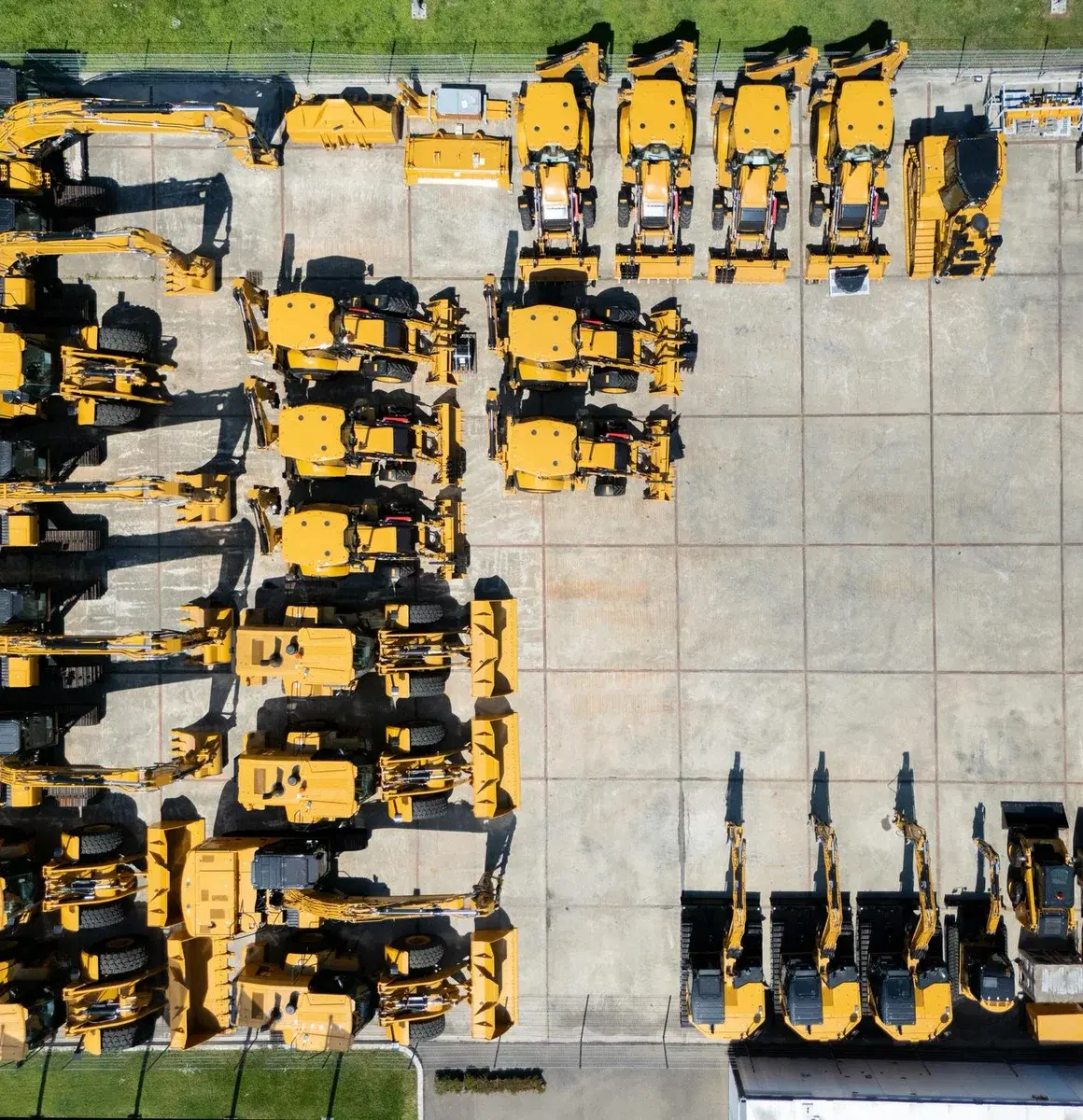 Aerial view of a large dealer equipment yard